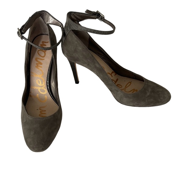 Sam Edelman Gray Suede Pumps with Ankle Strap and 4” Heels. Size 9.5 - Picture 2 of 10